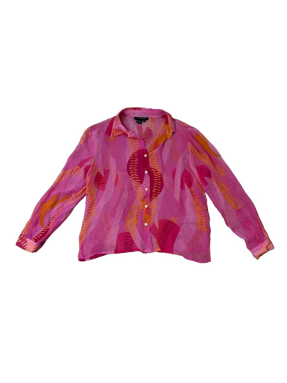 Boston Proper 100% SILK Sheer Button Up Shirt Women’s Size 12 Pink/Orange